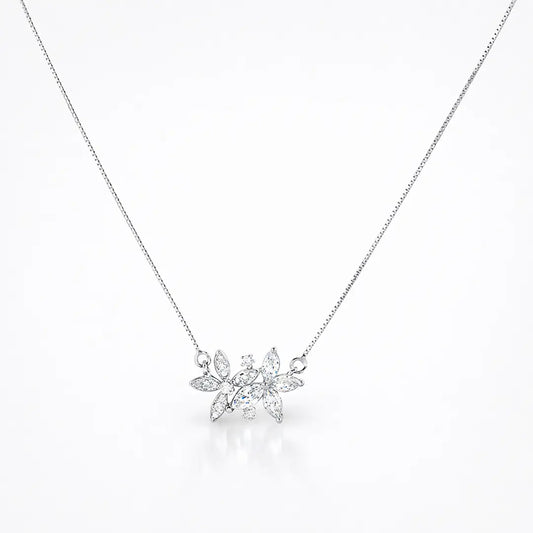 Sparkling 925 Silver Floral Trio Adjustable Pendant Necklace