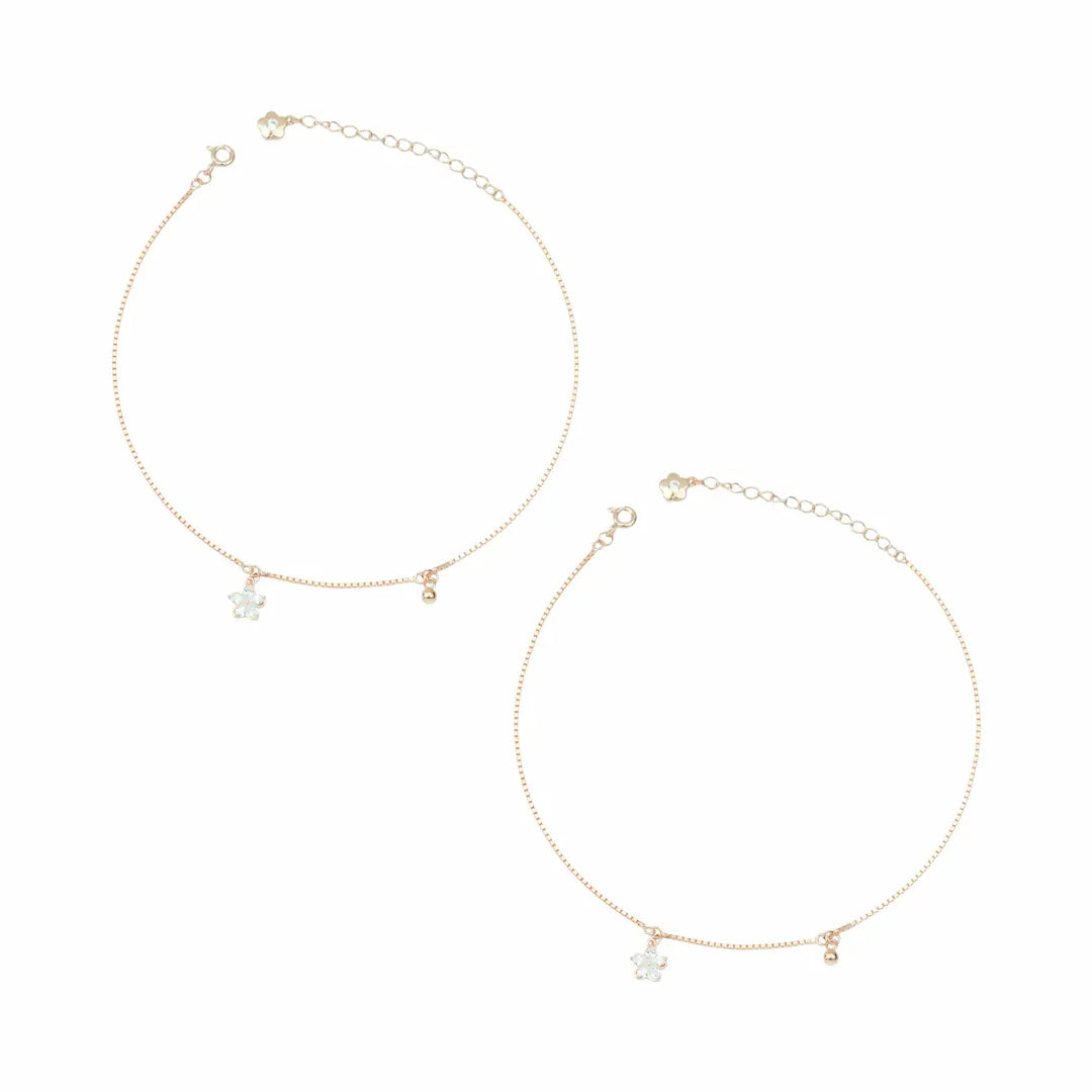 925 Sterling Silver Rose Gold Adjustable Dual Anklet Set