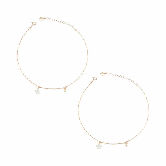 925 Sterling Silver Rose Gold Adjustable Dual Anklet Set