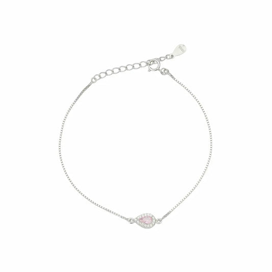 925 Sterling Silver Pink Teardrop Adjustable Halo Bracelet