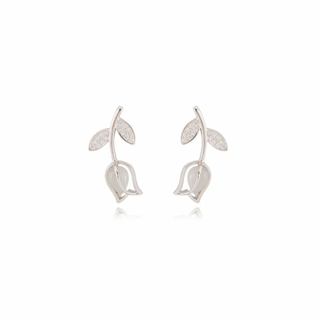 925 Sterling Silver Frosted Tulip Blossom Earrings (Adjustable Fit)