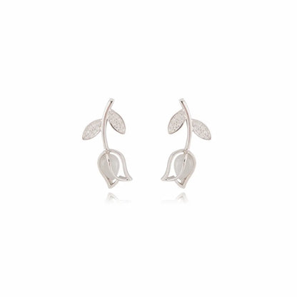 925 Sterling Silver Frosted Tulip Blossom Earrings (Adjustable Fit)