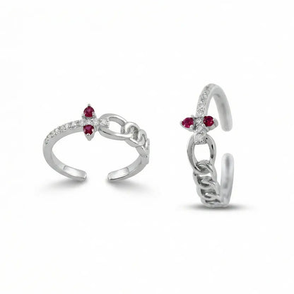 Ruby Chain Blossom 925 Silver Adjustable Toe Ring