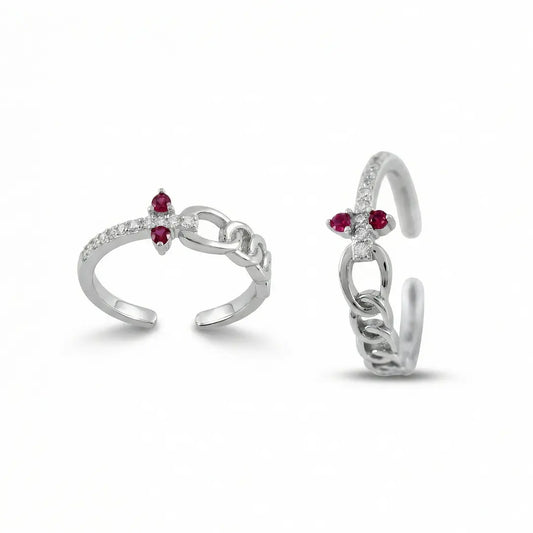 Ruby Chain Blossom 925 Silver Adjustable Toe Ring