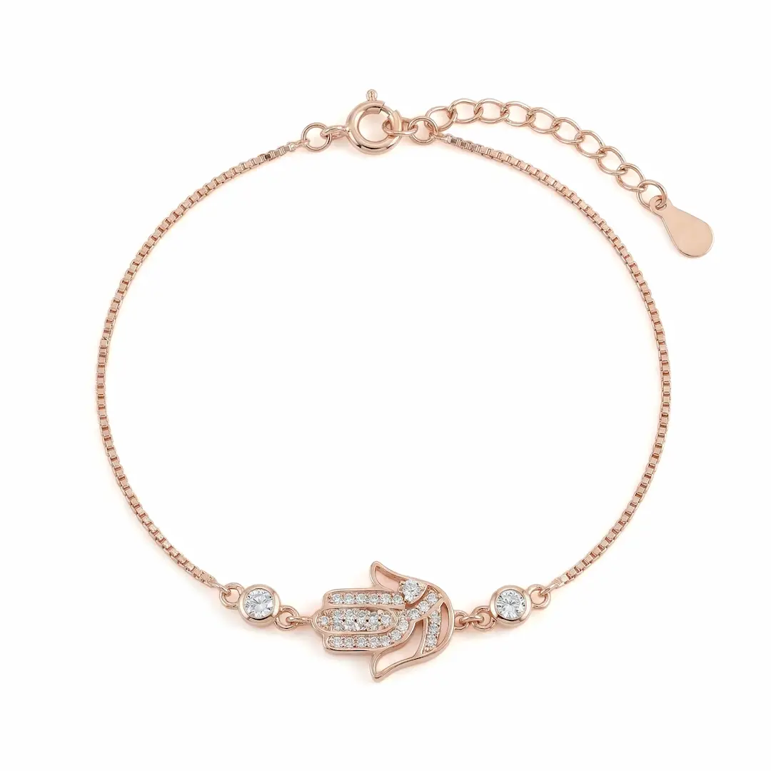 Divine Protection 925 Silver Rose Gold Hamsa Adjustable Bracelet
