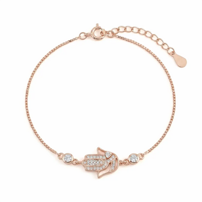 Divine Protection 925 Silver Rose Gold Hamsa Adjustable Bracelet