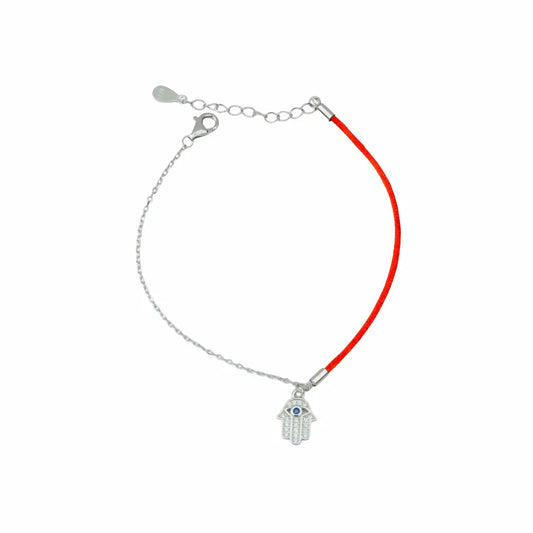925 Sterling Silver Hamsa Red Thread Adjustable Bracelet