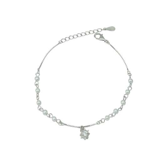 925 Sterling Silver Pearl & North Star Adjustable Bracelet