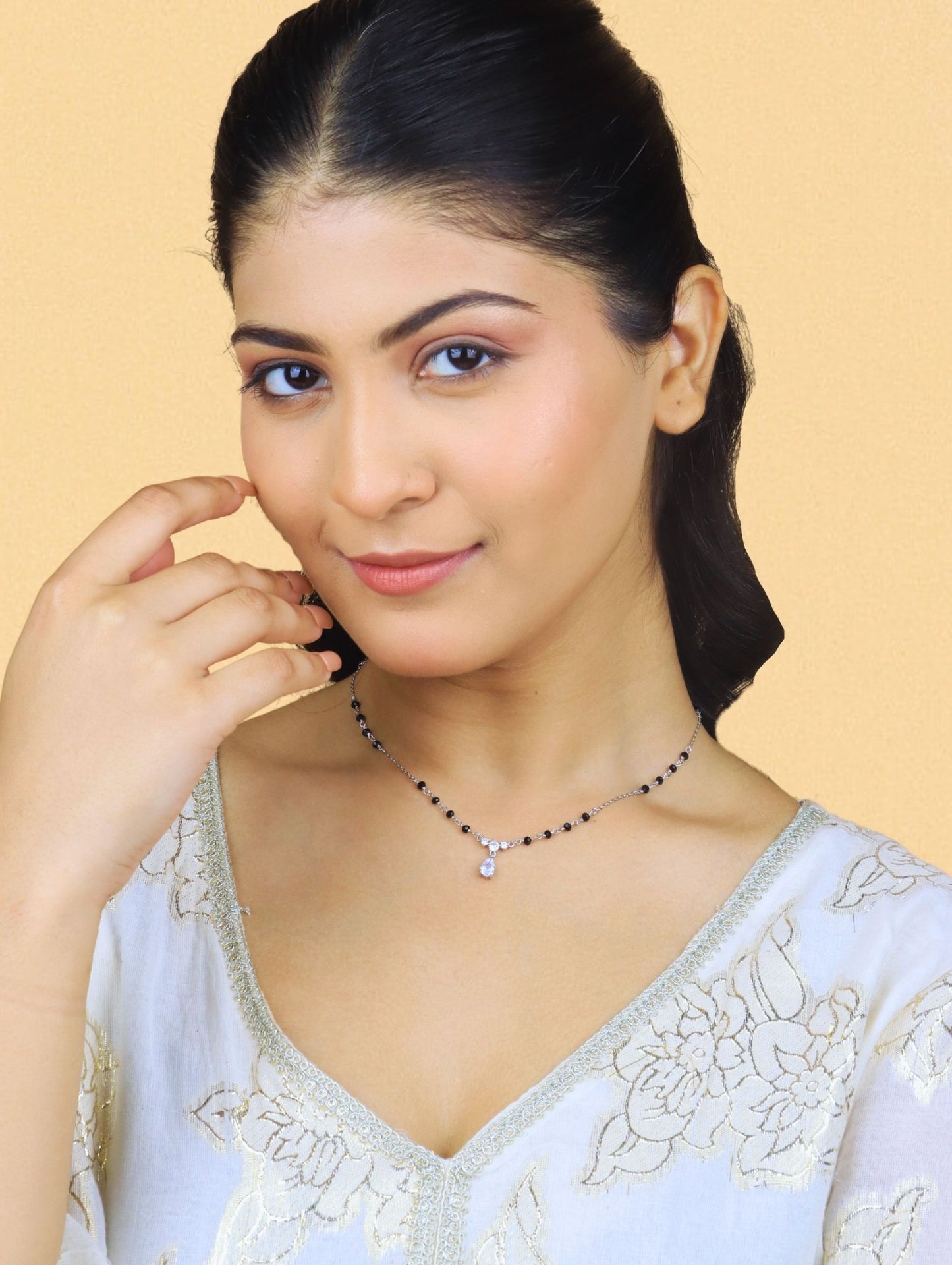 Moonlight Teardrop Mangalsutra Necklace - 925 Silver