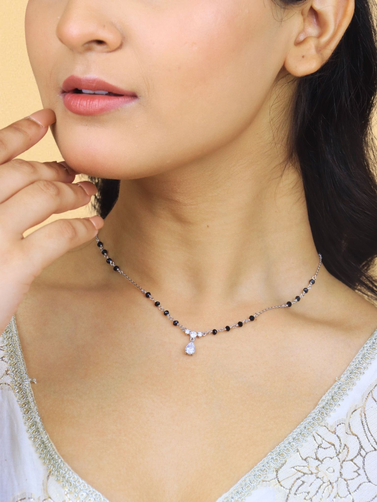 Moonlight Teardrop Mangalsutra Necklace - 925 Silver