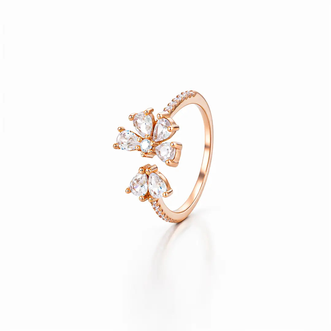 Radiant 925 Silver Rose Gold Petal & Pearl Adjustable Ring