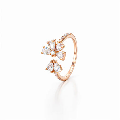 Radiant 925 Silver Rose Gold Petal & Pearl Adjustable Ring