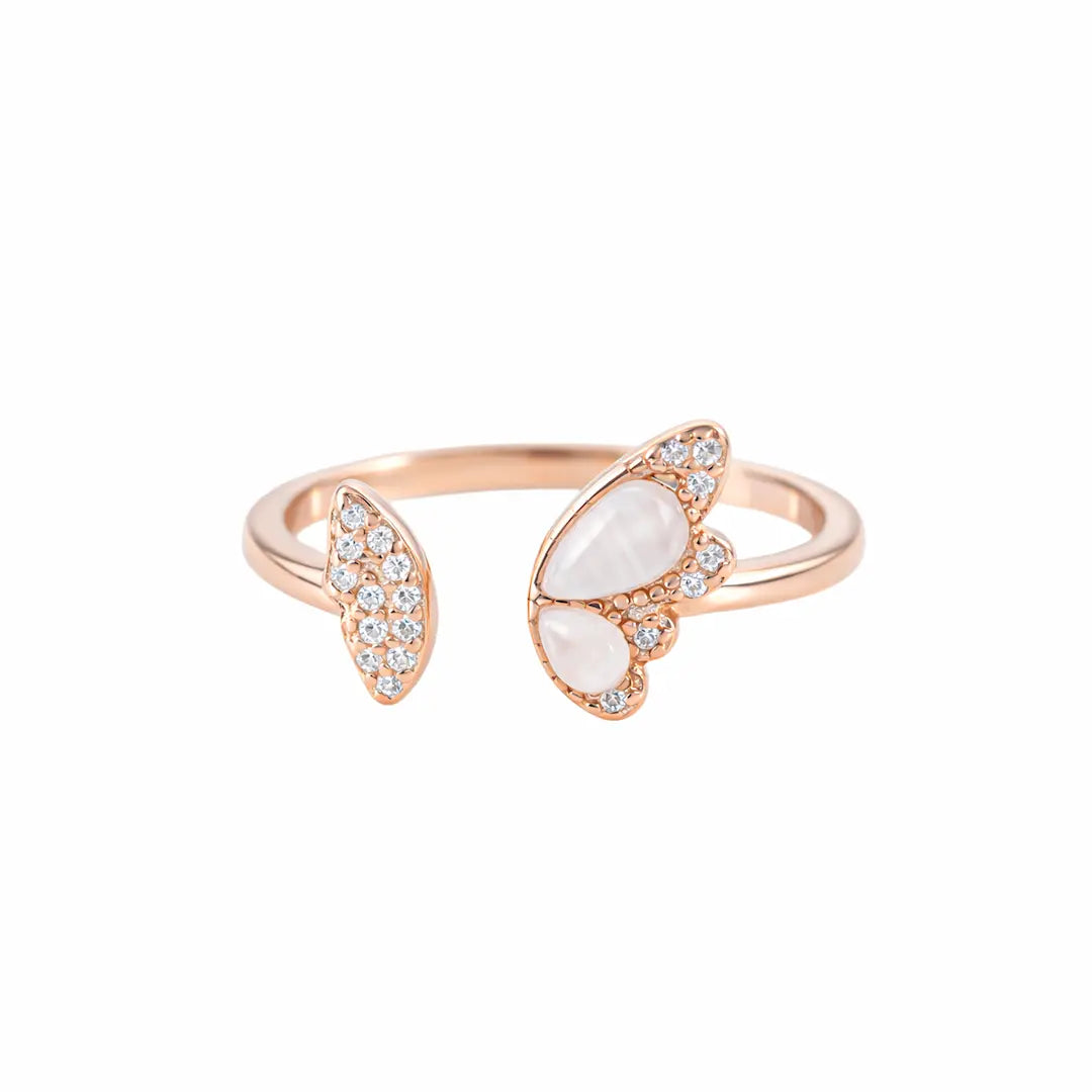 Graceful 925 Silver Rose Gold Butterfly Adjustable Open Ring