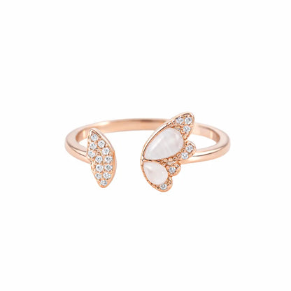 Graceful 925 Silver Rose Gold Butterfly Adjustable Open Ring