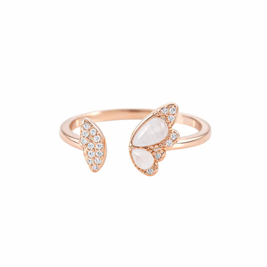 Graceful 925 Silver Rose Gold Butterfly Adjustable Open Ring