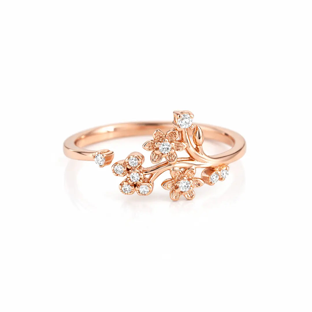 Graceful 925 Silver Rose Gold Twin Blossom Adjustable Ring