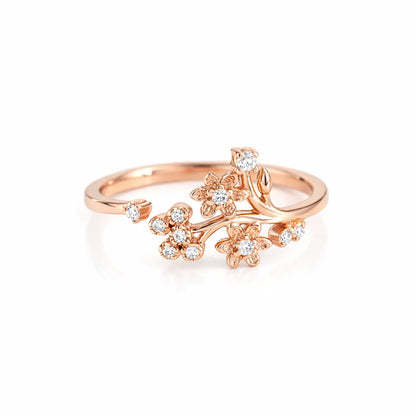 Graceful 925 Silver Rose Gold Twin Blossom Adjustable Ring