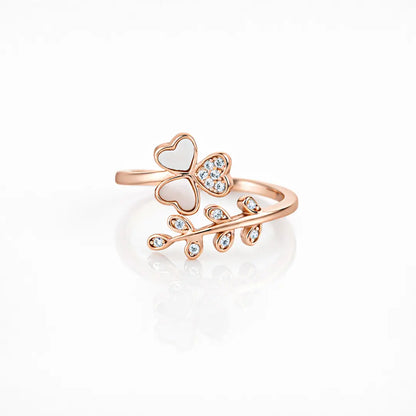 Graceful 925 Silver Rose Gold Clover & Vine Adjustable Ring