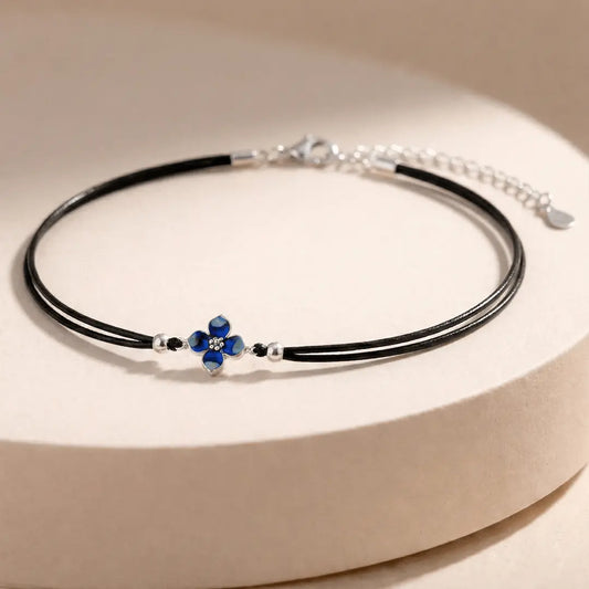 Midnight Bloom 925 Silver Blue Clover Adjustable Bracelet