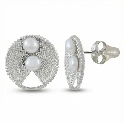 Plain Silver with Fresh Water Pearl Earrings - 925 Silver