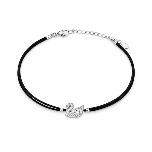 Graceful 925 Silver Shimmering Swan Adjustable Bracelet