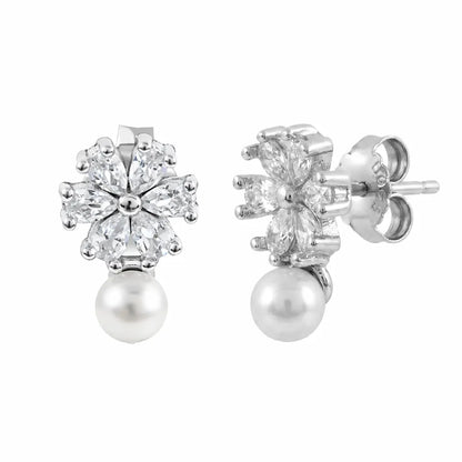 Graceful Bloom 925 Silver Pearl & Marquise Adjustable Drop Earrings