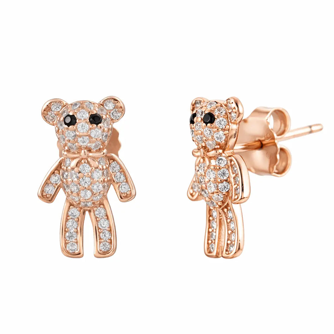 Twinkle Teddy Rose Gold Earrings - 925 Silver