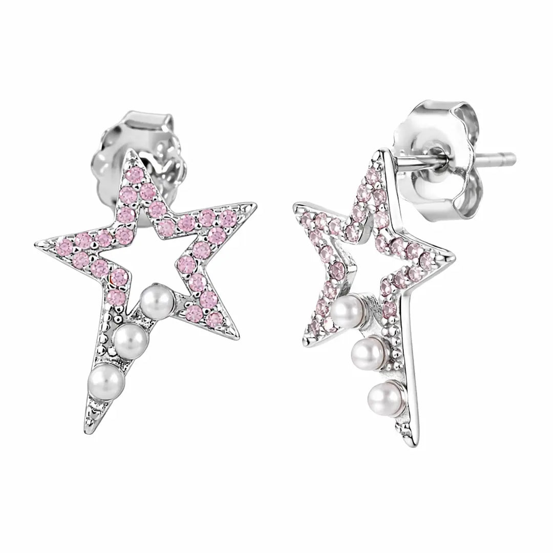 Cosmic Sparkle 925 Silver Pink Star & Pearl Adjustable Studs
