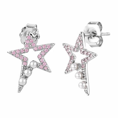 Cosmic Sparkle 925 Silver Pink Star & Pearl Adjustable Studs