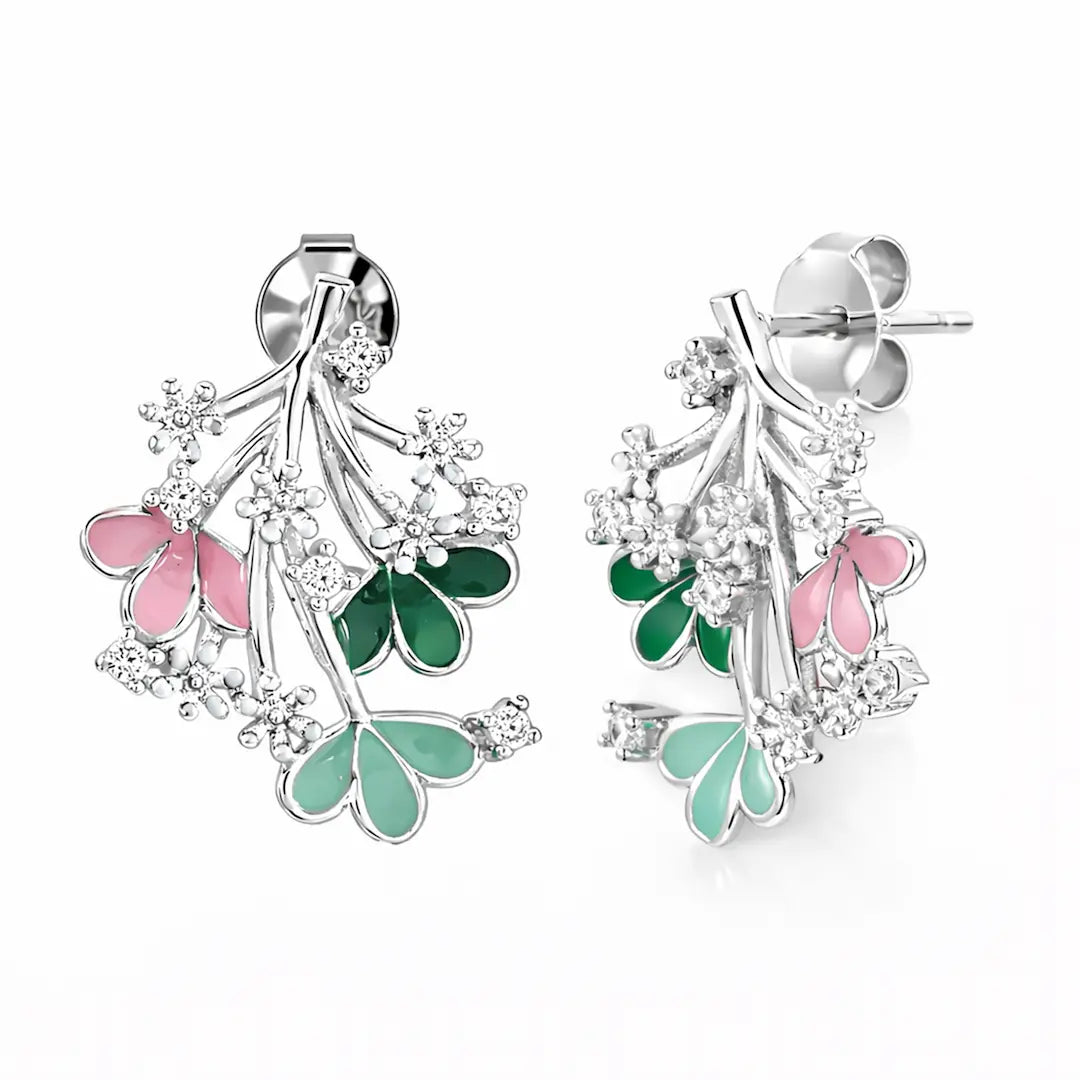 Garden Whisper 925 Silver Multi-Color Floral Enamel Earrings