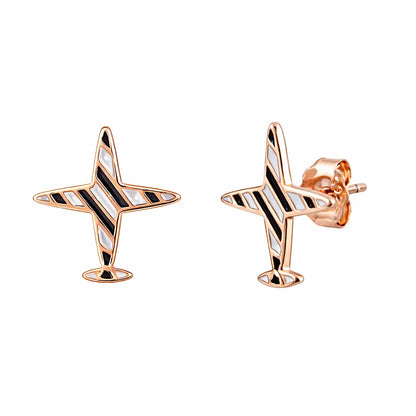 Modern Aviator 925 Silver Rose Gold Adjustable Star-Plane Studs