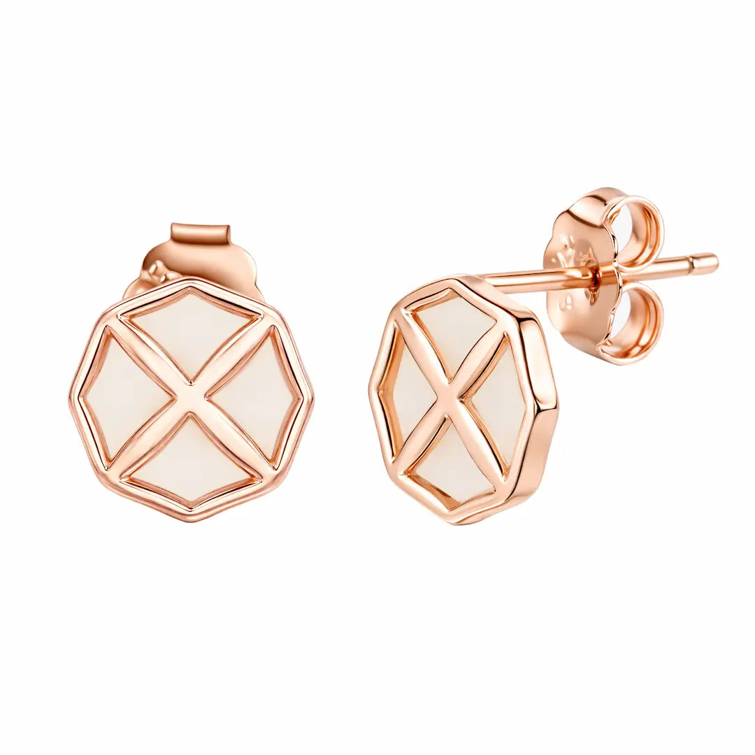 Geometric Cross 925 Silver Rose Gold Filigree Stud Earrings