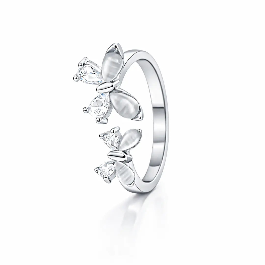 Whimsical 925 Silver Twin Butterfly Adjustable Open Ring