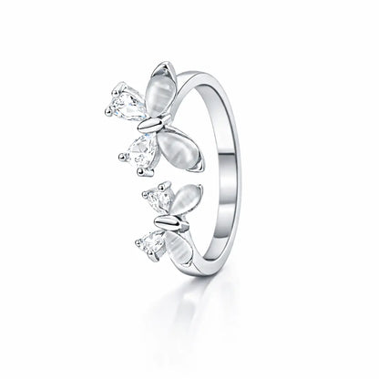Whimsical 925 Silver Twin Butterfly Adjustable Open Ring