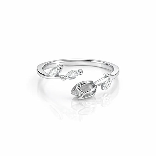 Graceful 925 Silver Blooming Tulip Adjustable Open Ring