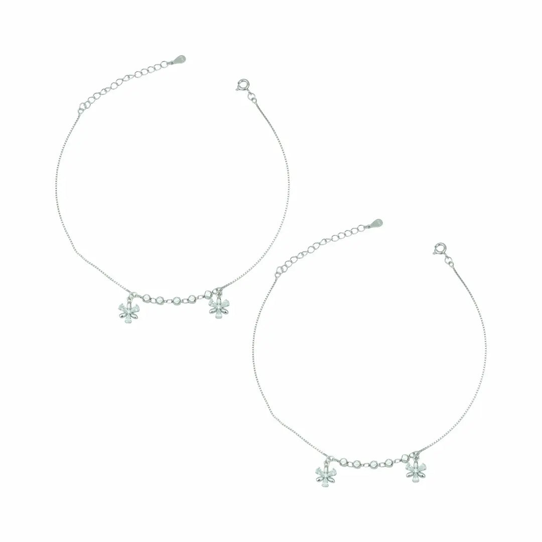Ethereal Charm 925 Silver High-Polish Adjustable Anklet Pair