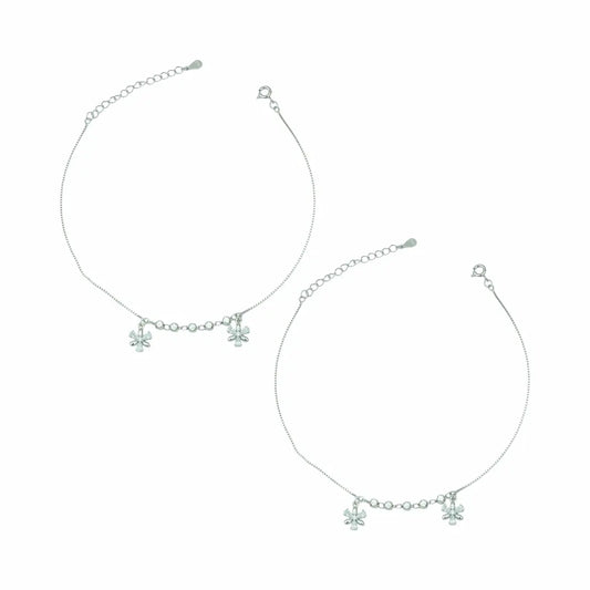 Ethereal Charm 925 Silver High-Polish Adjustable Anklet Pair