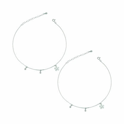 Radiant Bloom 925 Silver Multi-Charm Adjustable Anklet Set