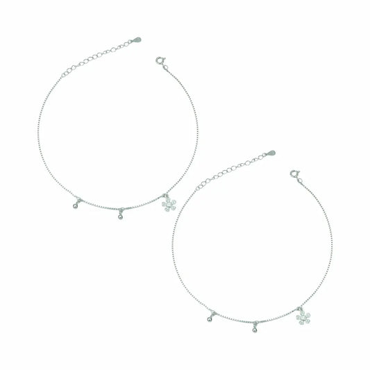Radiant Bloom 925 Silver Multi-Charm Adjustable Anklet Set