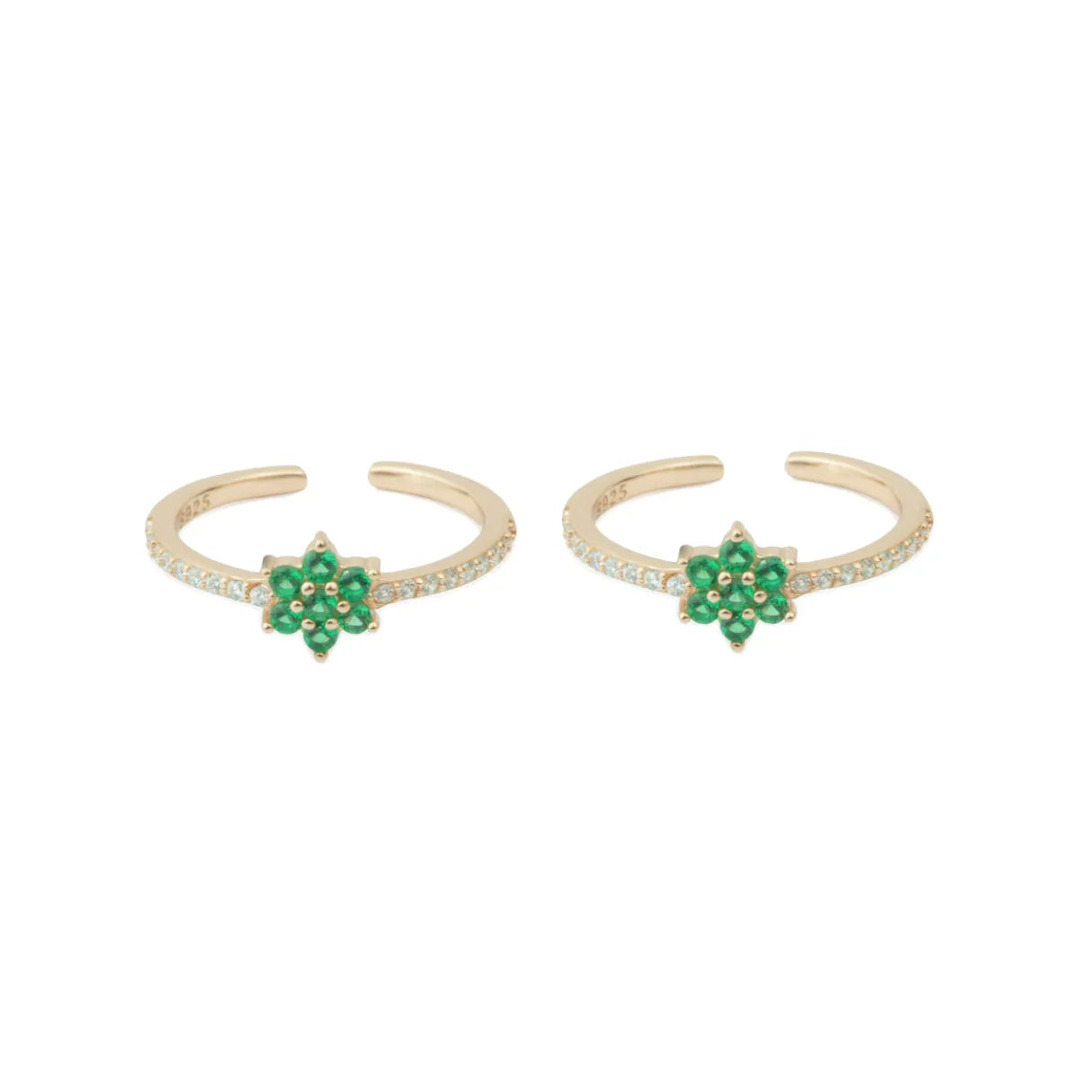 Rose Gold Silver Emerald Blossom Adjustable Toe Rings