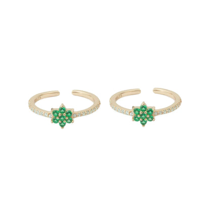 Rose Gold Silver Emerald Blossom Adjustable Toe Rings