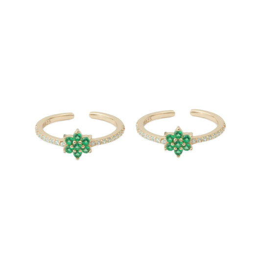 Rose Gold Silver Emerald Blossom Adjustable Toe Rings