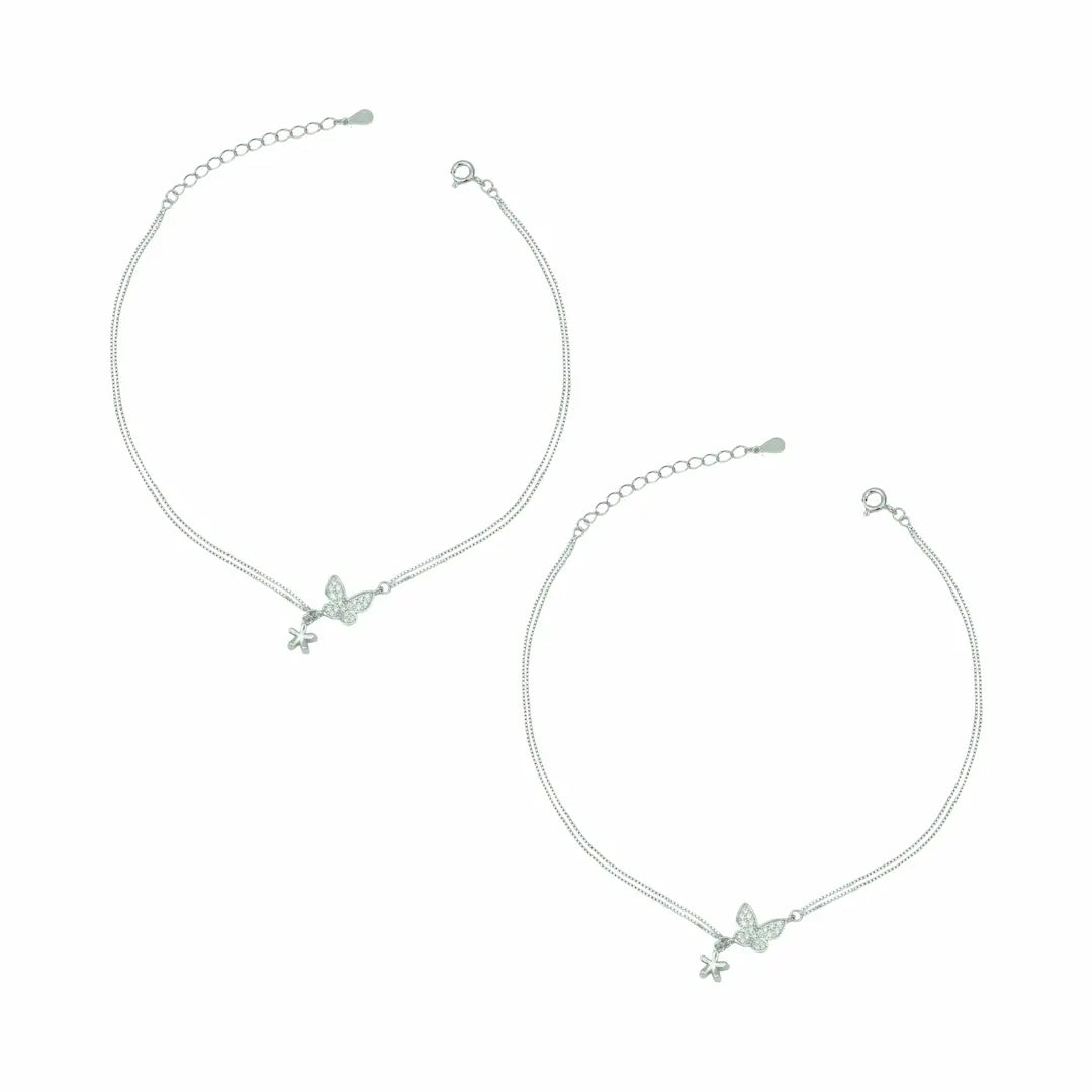 Whimsical Flutter 925 Silver Butterfly & Star Adjustable Anklet