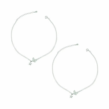 Whimsical Flutter 925 Silver Butterfly & Star Adjustable Anklet