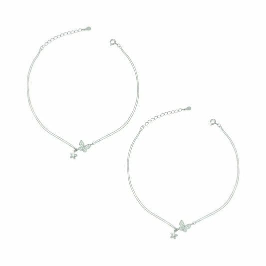 Whimsical Flutter 925 Silver Butterfly & Star Adjustable Anklet