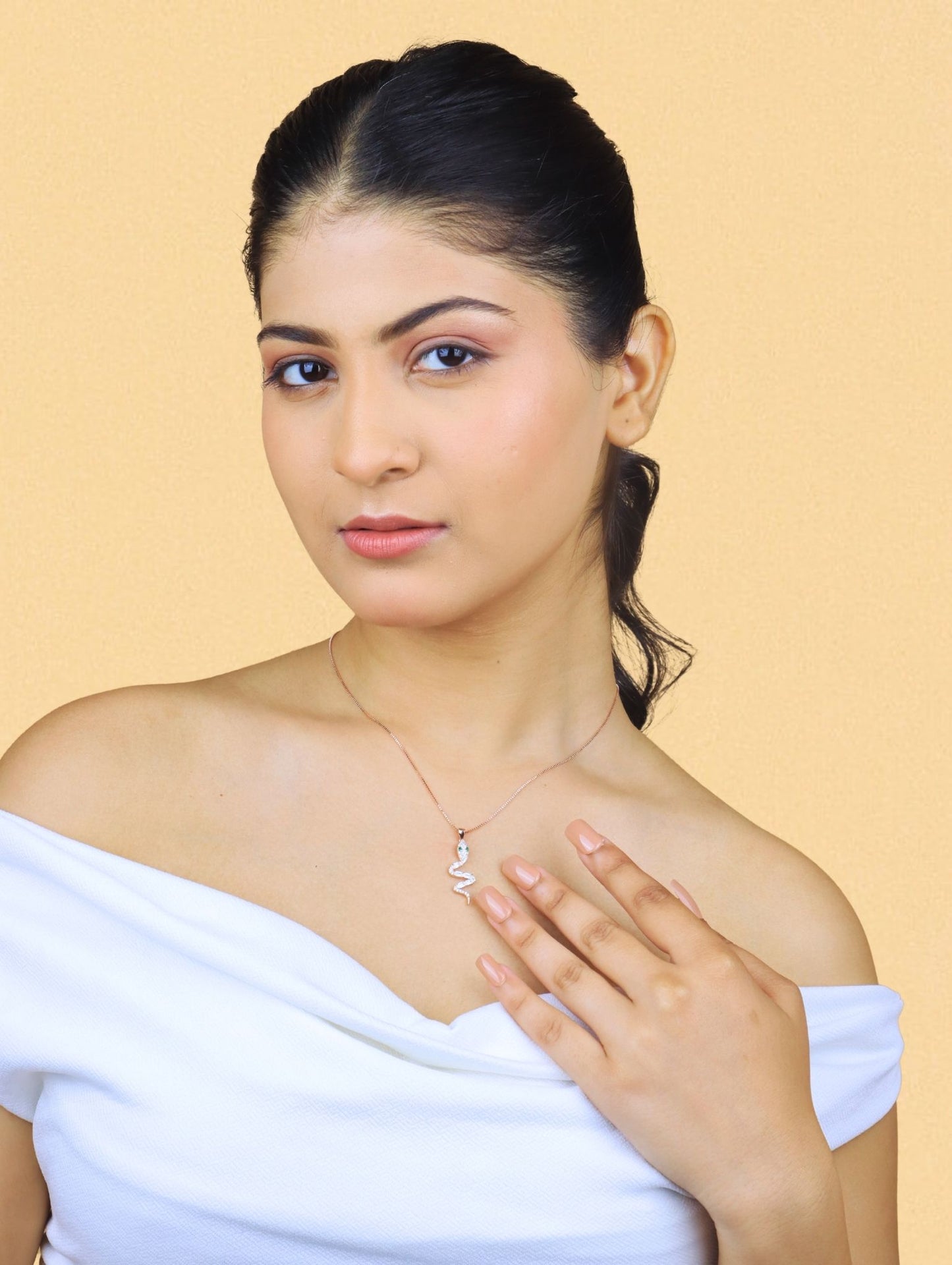 Serpent Shine Rose Gold Pendant Necklace - 925 Silver