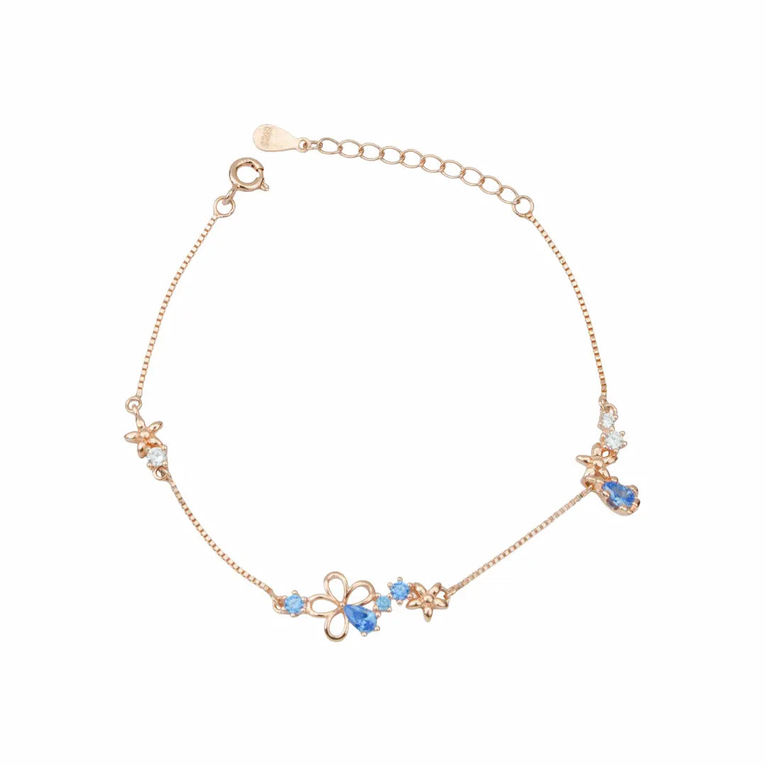 925 Sterling Silver Rose Gold Cerulean Blossom Adjustable Bracelet