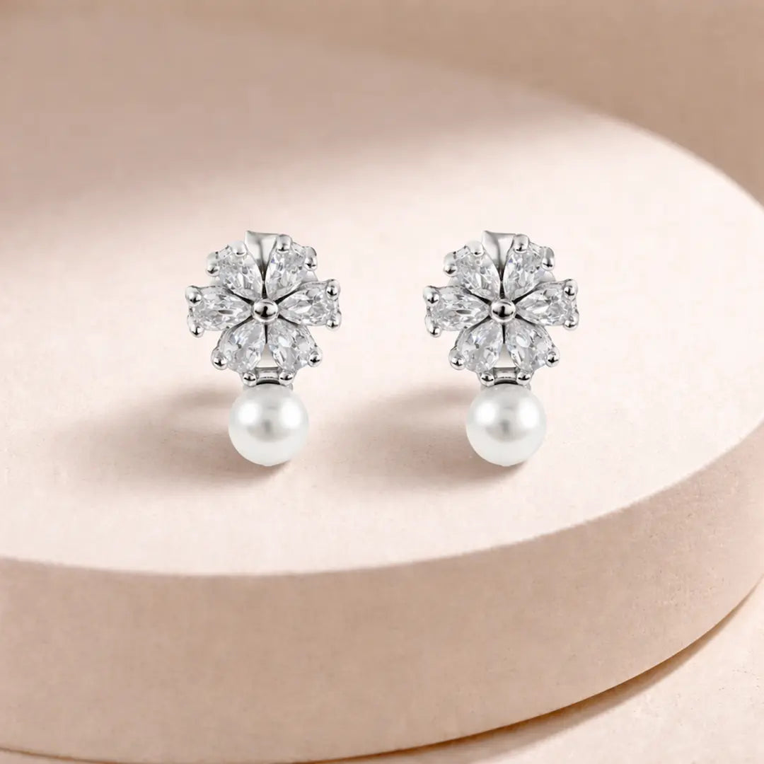 Graceful Bloom 925 Silver Pearl & Marquise Adjustable Drop Earrings