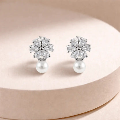 Graceful Bloom 925 Silver Pearl & Marquise Adjustable Drop Earrings