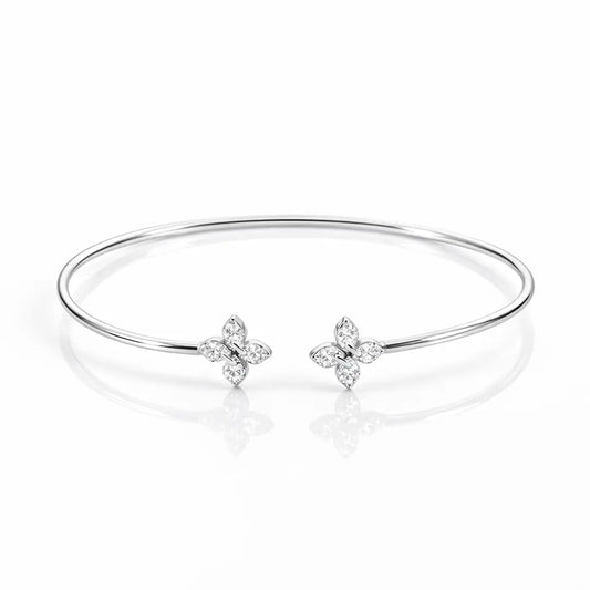 Floral Radiance 925 Silver Adjustable Open-Cuff Kada